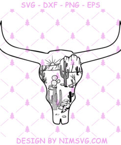 Cow Skull Desert SVG File, Cow Skull Cactus Svg File, Southwest Outline SVG